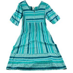 Phrases Women's size Small Nightgown Mumu House Dress Zipper Teal Green Stripes